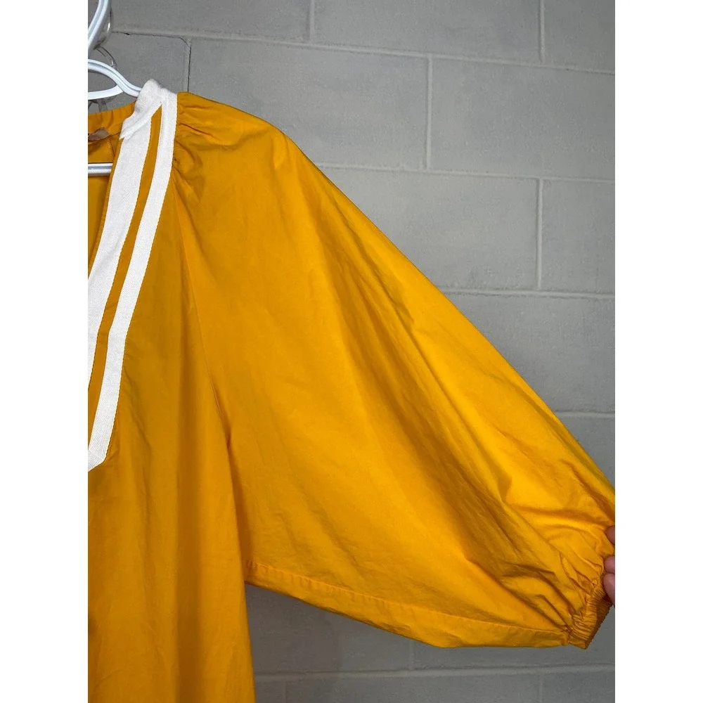 Tory Burch Puff Sleeve Tunic Dress Caftan V-Neck Cotton Casual Yellow XS‎ Belt